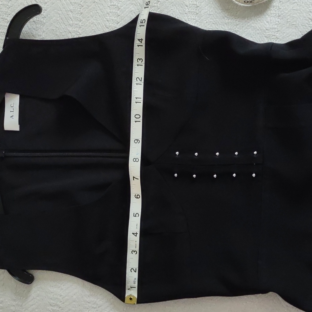 A.L.C. Jacobson black sleeveless deep-v dress. Metal bar detail at waist. Size 2 - Picture 13 of 14